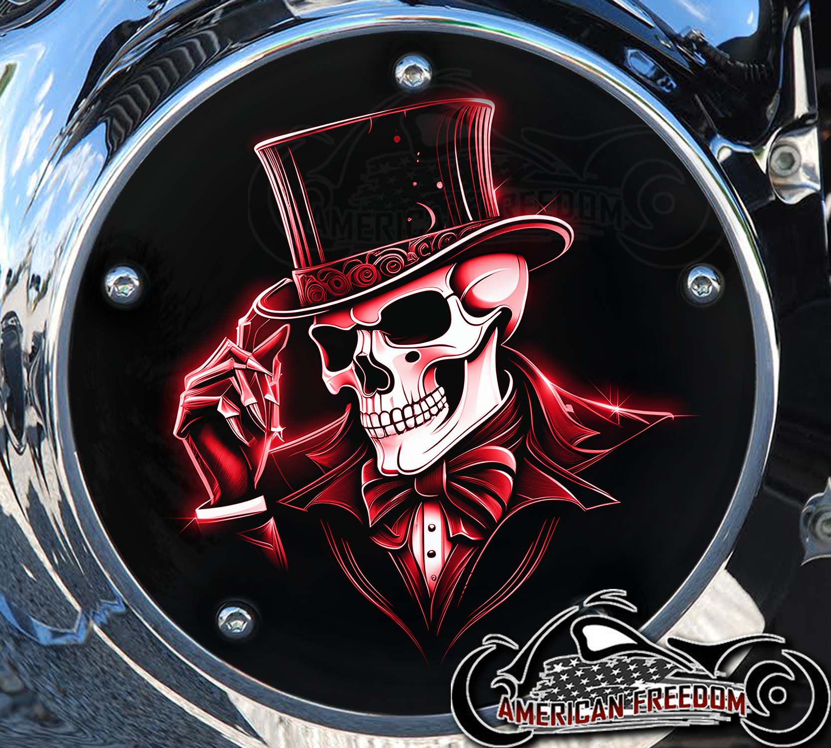 Custom Derby Cover - Top Hat Skull (Red)